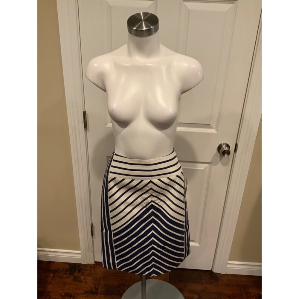 J.Crew Navy Blue & White Striped Pencil Straight Skirt, Size 6